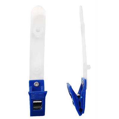 Crocodile clip in plastic +ID strip, Blue